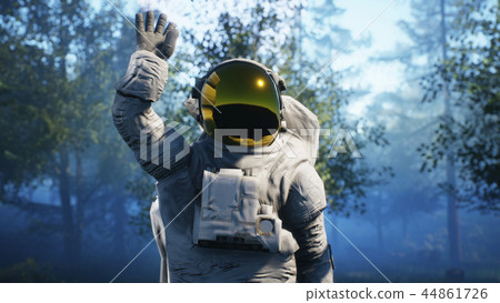 Astronaut's first contact with aliens. Super realistic concept. 3D Rendering Astronaut's first contact with aliens. Super realistic concept. 3D Rendering 44861726