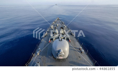 Bow of the naval ship with gun at sea Bow of the naval ship with gun at sea 44861855