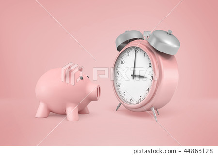 3d Rendering Of Pink Piggy Bank Stands Near Stock Ilration 44863128 Pixta 3d Rendering Of Pink Piggy Bank Stands, Pink Retro Alarm Clock