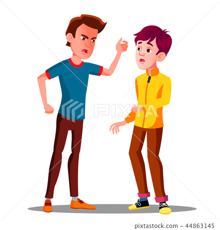 Teen Male Conflict Of Young People, Fight, Violence Vector. Isolated Illustration 44863145