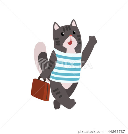Cute cat animal cartoon character traveling with suitcase vector Illustration on a white background Cute cat animal cartoon character traveling with suitcase vector Illustration on a white background 44863787