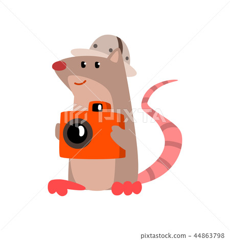 Cute rat taking pictures with a camera, funny animal cartoon character traveling on vacation vector Cute rat taking pictures with a camera, funny animal cartoon character traveling on vacation vector 44863798
