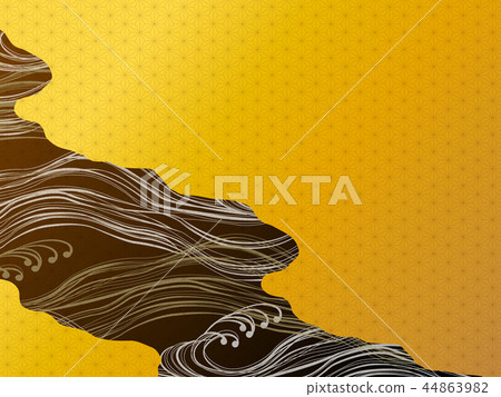 Japanese style waves and gold background - Stock Illustration [44863982 ...