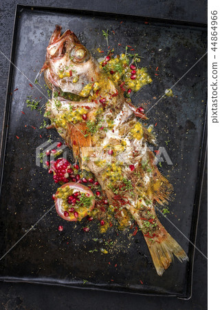 barbecue rose fish with pomegranate and passion fr barbecue rose fish with pomegranate and passion fr 44864966