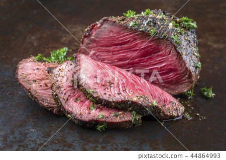 Barbecue Wagyu Point Steak sliced as close-up  44864993