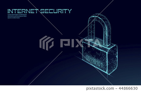 Cyber safety padlock. Internet security lock information privacy low poly polygonal future Cyber safety padlock. Internet security lock information privacy low poly polygonal future 44866630