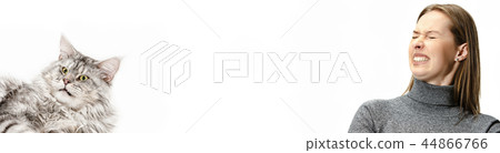 Woman with her cat over white background Woman with her cat over white background 44866766