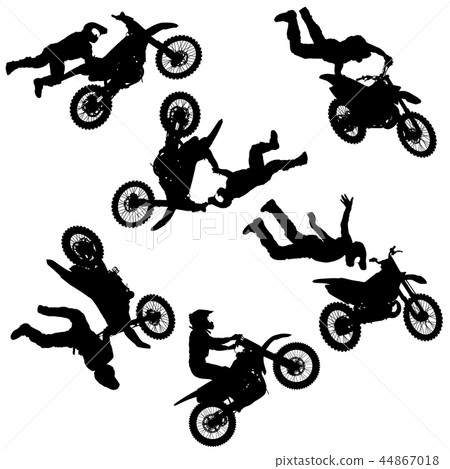 Set silhouette of motorcycle rider performing  44867018