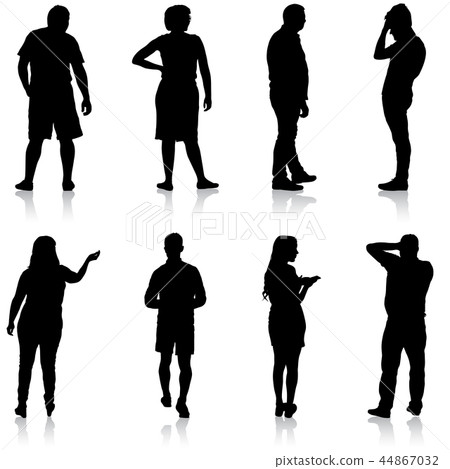 Black silhouette group of people standing in vario 44867032