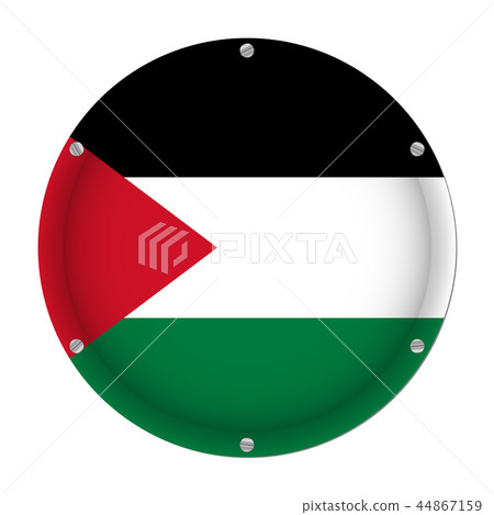 round metallic flag of Palestine with screws 44867159