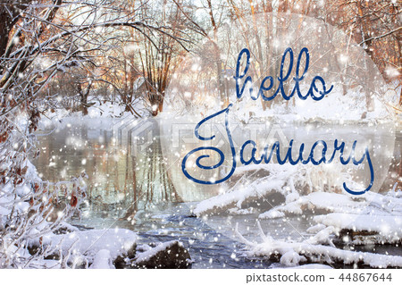 HELLO JANUARY greeting card. Winter holidays  44867644