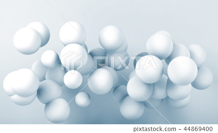 Group of white abstract flying spheres 3 d 44869400