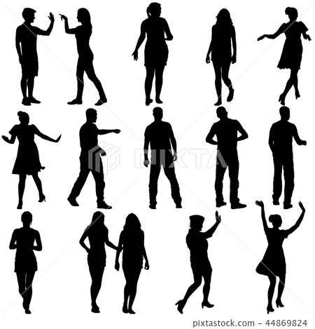 Set beautiful fashion girl and men silhouette Set beautiful fashion girl and men silhouette 44869824