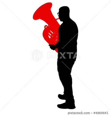 Silhouette of musician playing the tuba on a white 44869841