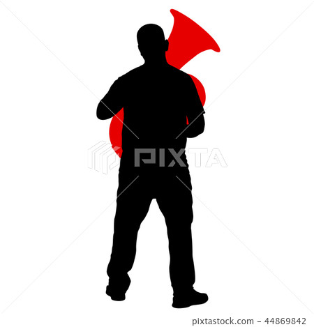 Silhouette of musician playing the tuba on a white 44869842