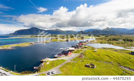 Norway coastline in summer aerial drone view Norway coastline in summer aerial drone view 44870293