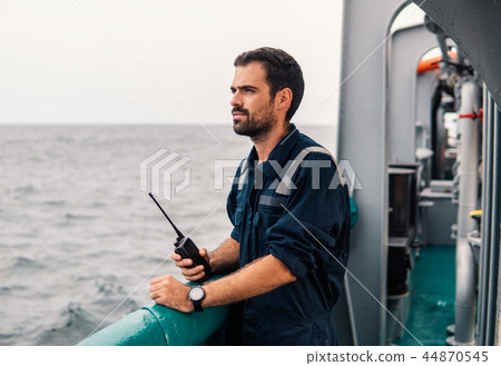 Marine Deck Officer or Chief mate on deck of vessel or ship 44870545