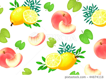 Vector - Summer fruits and Tropical leaves background seamless pattern vector illustration 007 44874118