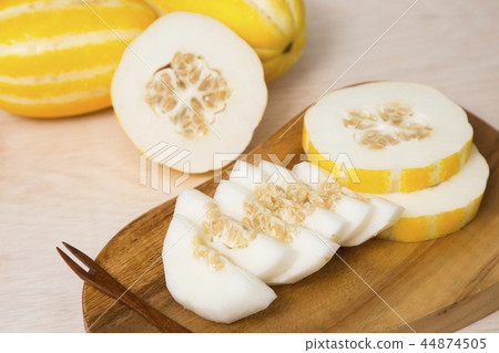 Delicious summer fruits object photo, tomato, oriental melon and watermelon 076 44874505