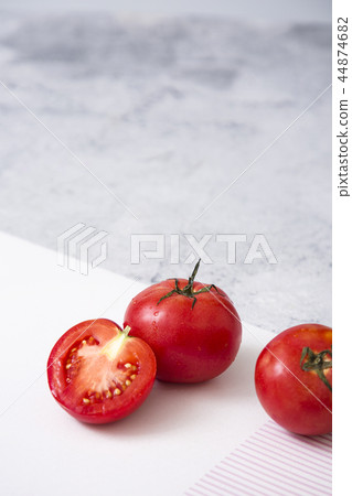 Delicious summer fruits object photo, tomato, oriental melon and watermelon 013 44874682