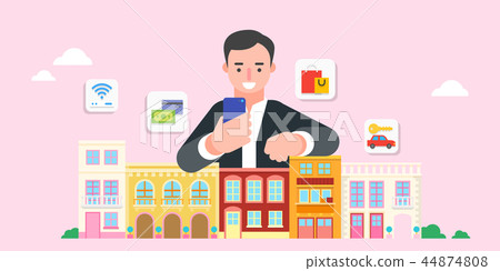 Searching and Booking, Holidays and Traveling app concept vector illustration in flat style. 009 Searching and Booking, Holidays and Traveling app concept vector illustration in flat style. 009 44874808