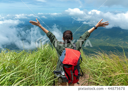 Hiker woman happy feeling freedom good 44875678