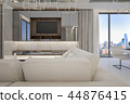 Sofa set with glossy tv cabinet in penthouse room 44876415