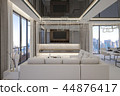 Sofa set is placed in living room with cityscape 44876417