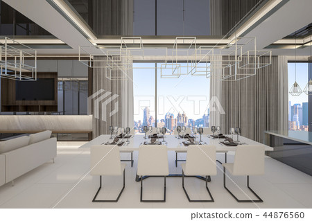 Modern dining room with cityscape , 3d rendering 44876560