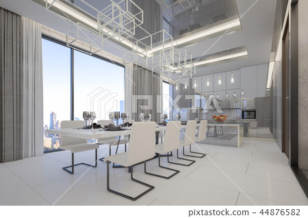 Dining and kitchen room in luxury penthouse room 44876582