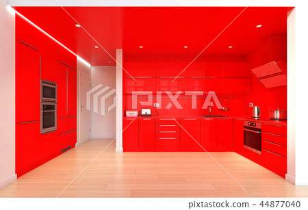 modern red color kitchen interior. modern red color kitchen interior. 44877040