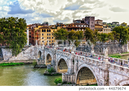 View from Castel Sant'Angelo on the Pons Aelius wi View from Castel Sant'Angelo on the Pons Aelius wi 44879674