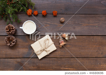 Christmas background Christmas tree and gifts nuts cones 44880696