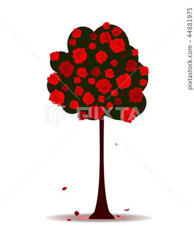Green tree  red roses on white, vintage,vector eps 44881975