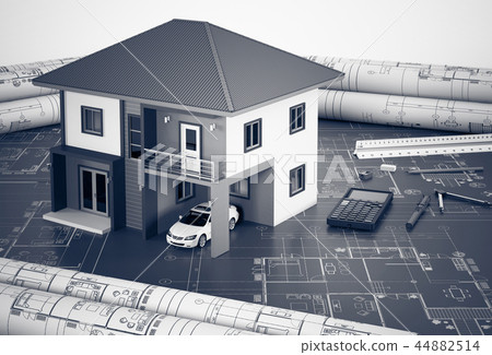 Construction plans with drawing tools and House 44882514