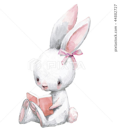 cute birthday cartoon hare with book cute birthday cartoon hare with book 44882727