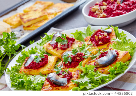 close-up of Polenta Squares, top view close-up of Polenta Squares, top view 44886802