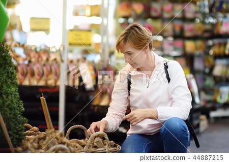 The famous Amsterdam flower market (Bloemenmarkt). Mature women choose flower bulbs. 44887215