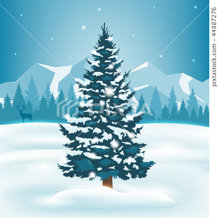 Winter landscape with snowy pine trees and... - Stock Illustration ...