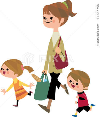 從購物回來的母親和孩子 從購物回來的母親和孩子 44887790