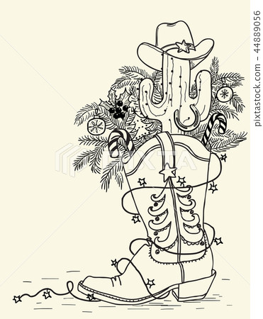 Cowboy boot with Christmas elements isolated 44889056