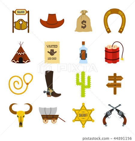 Wild west cowboy flat icons  44891156