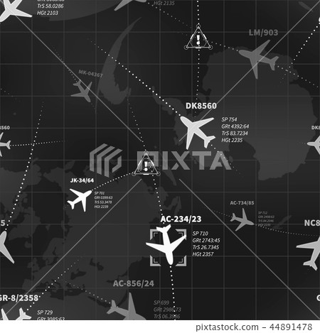Detailed black and white radar display with planes Detailed black and white radar display with planes 44891478