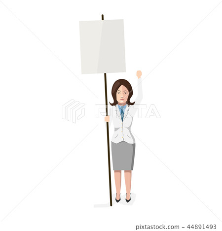 Woman with blank poster, flat character 44891493