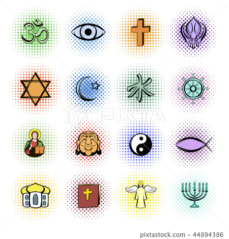 Religion comics icons set Religion comics icons set 44894386
