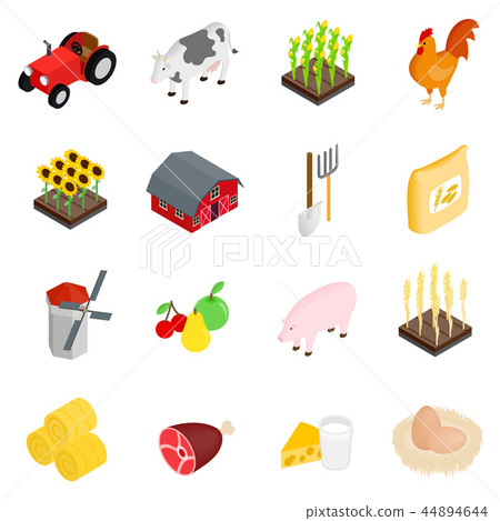 Farm isometric 3d icons set 44894644