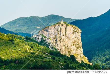 View of the Rock with the Chapel of Our Lady on top. Castellane, France View of the Rock with the Chapel of Our Lady on top. Castellane, France 44895527