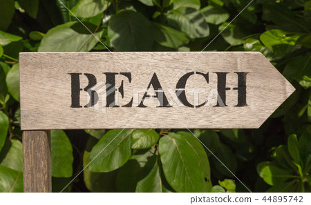 Beach signboard wooden detail Beach signboard wooden detail 44895742