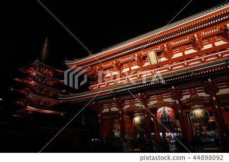 Asakusa 108 Senso-ji Temple Hokuramon, Niomon and Five-storied Pagoda at Night 44898092