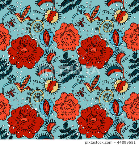 Halloween floral seamless pattern in doodle style Halloween floral seamless pattern in doodle style 44899681
